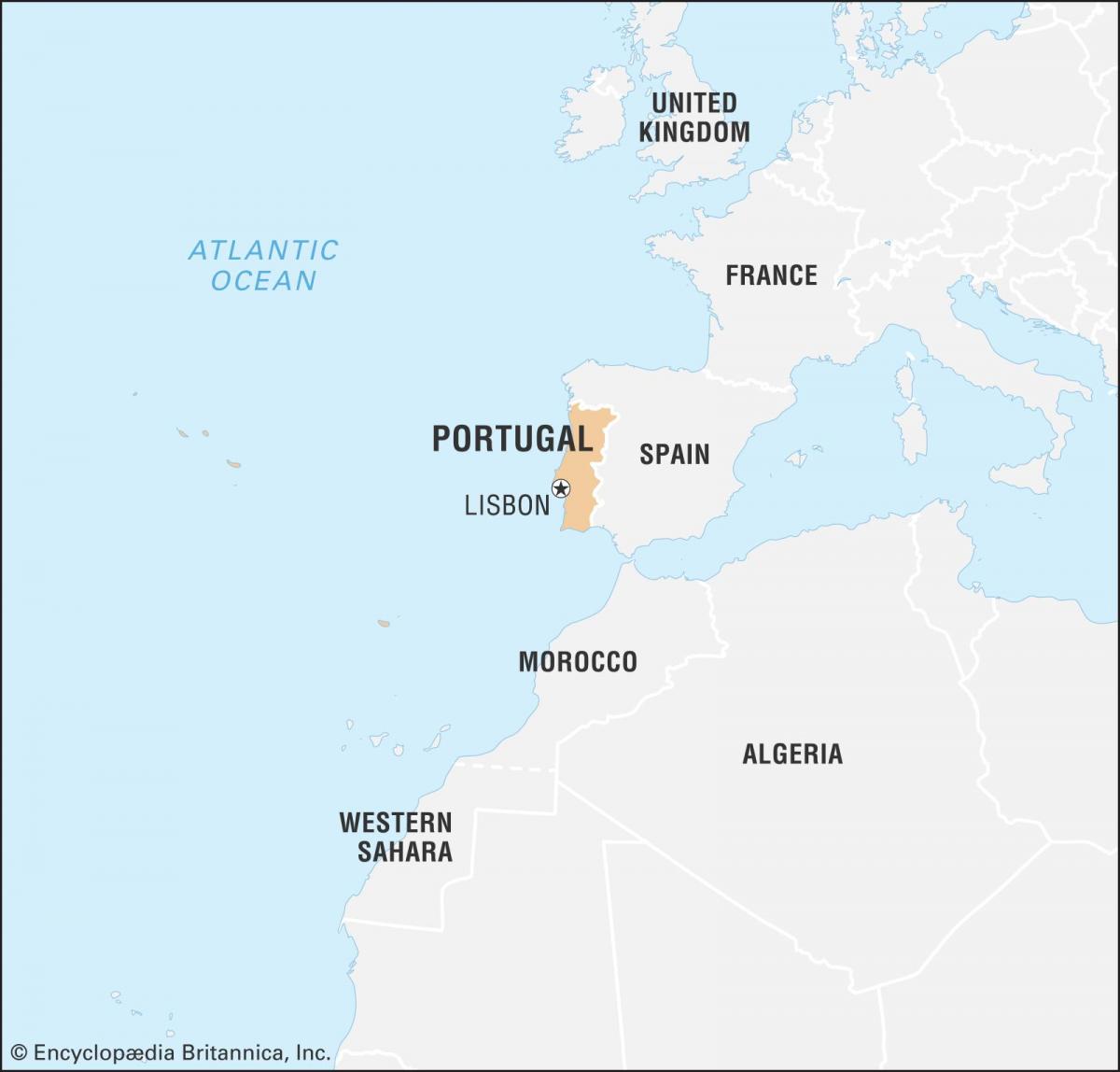 Kaart van Portugal en de aangrenzende landen