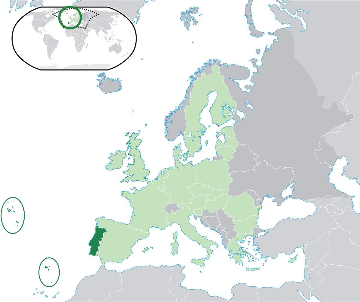 Ligging van Portugal op de Europa-kaart