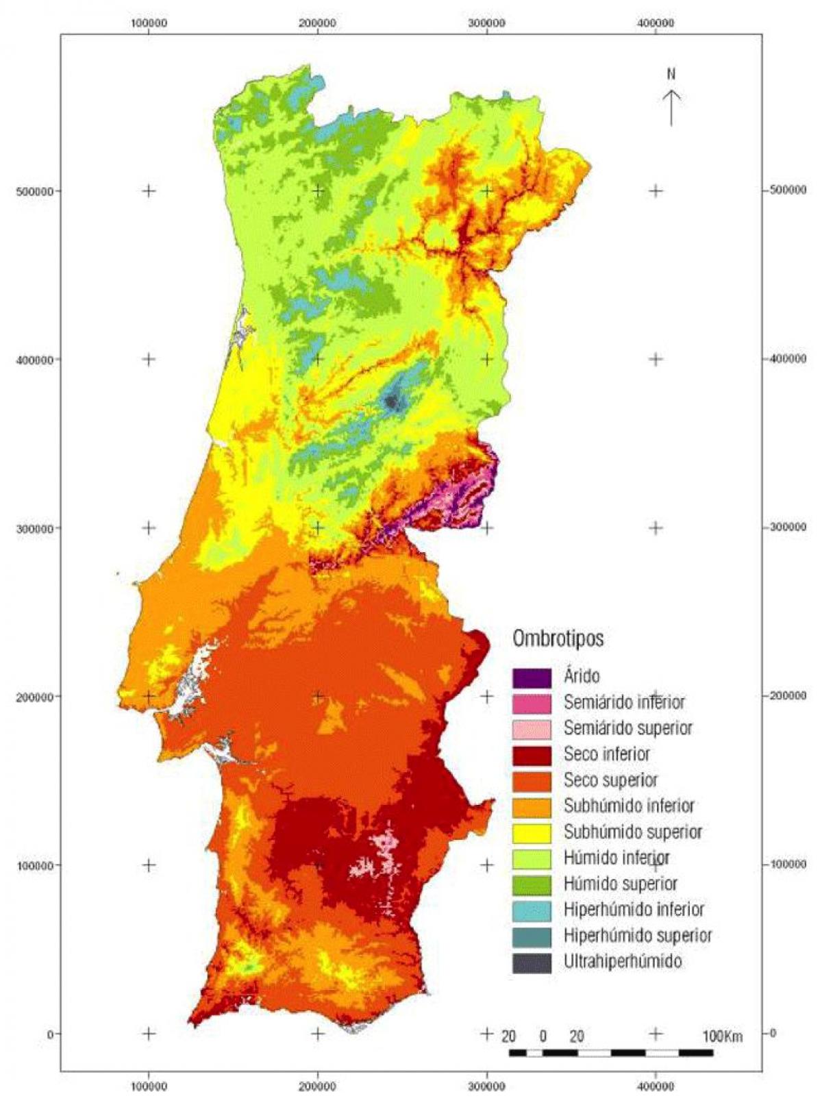 Portugal temperatuurkaart
