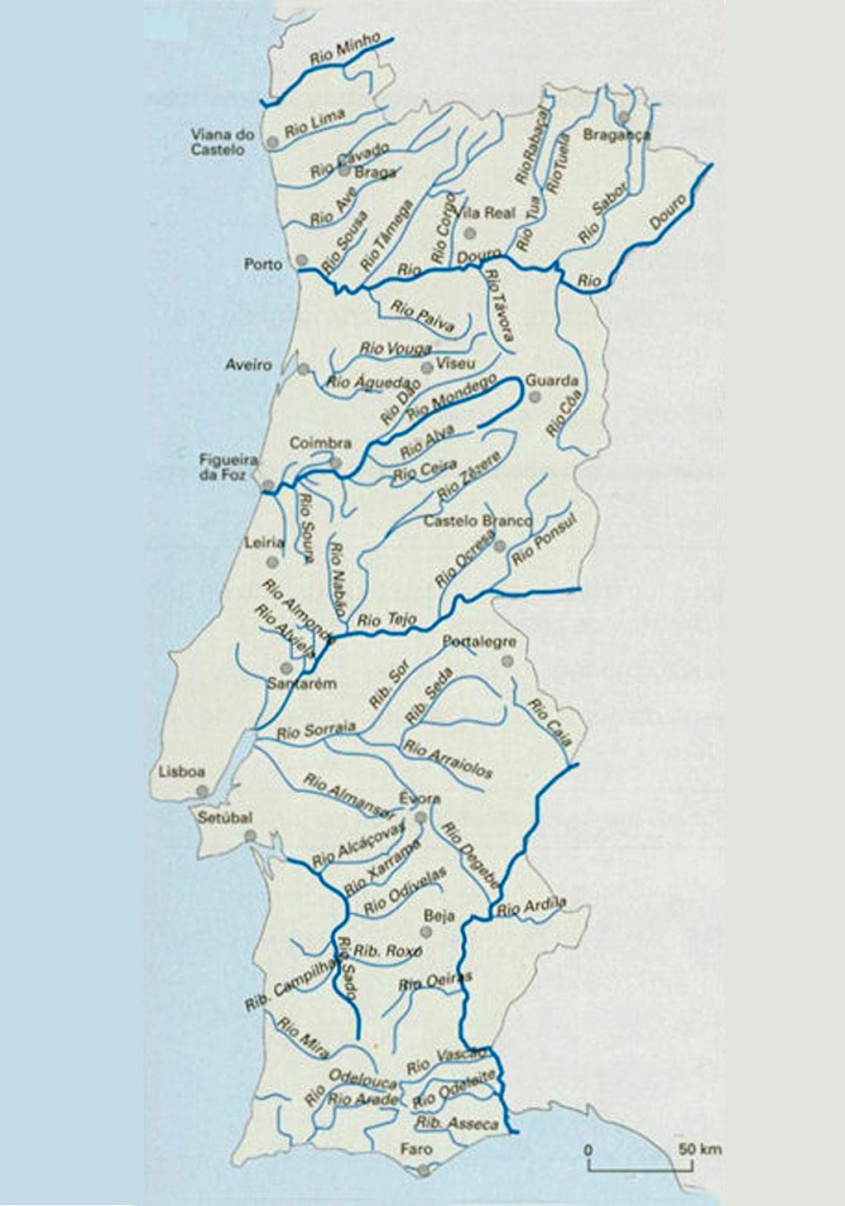 Rivieren in Portugal kaart