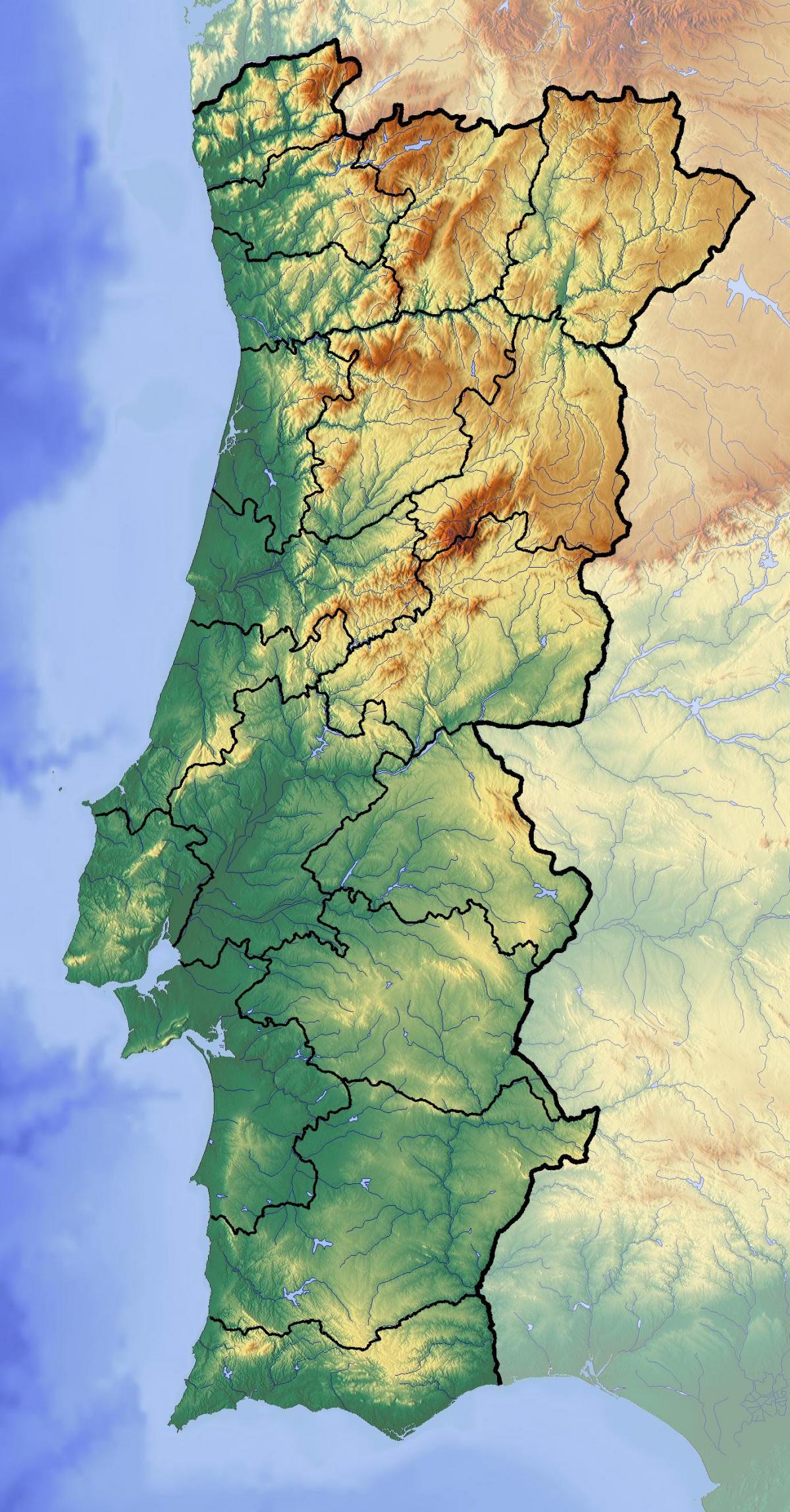 Topografische kaart van Portugal